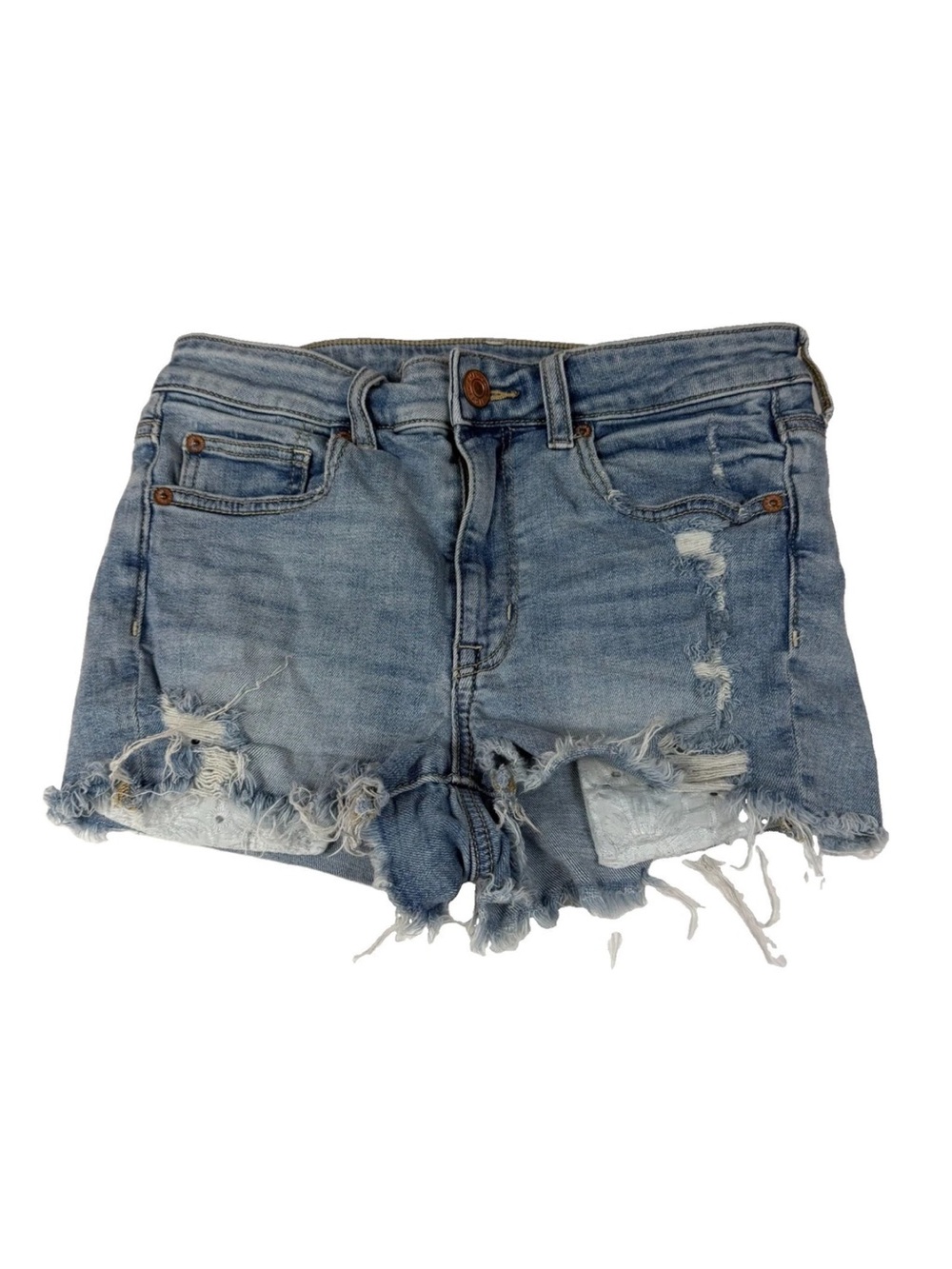 American Eagle Women’s Size 6 Hi Rise Shortie Shorts Light Wash Distressed #2211